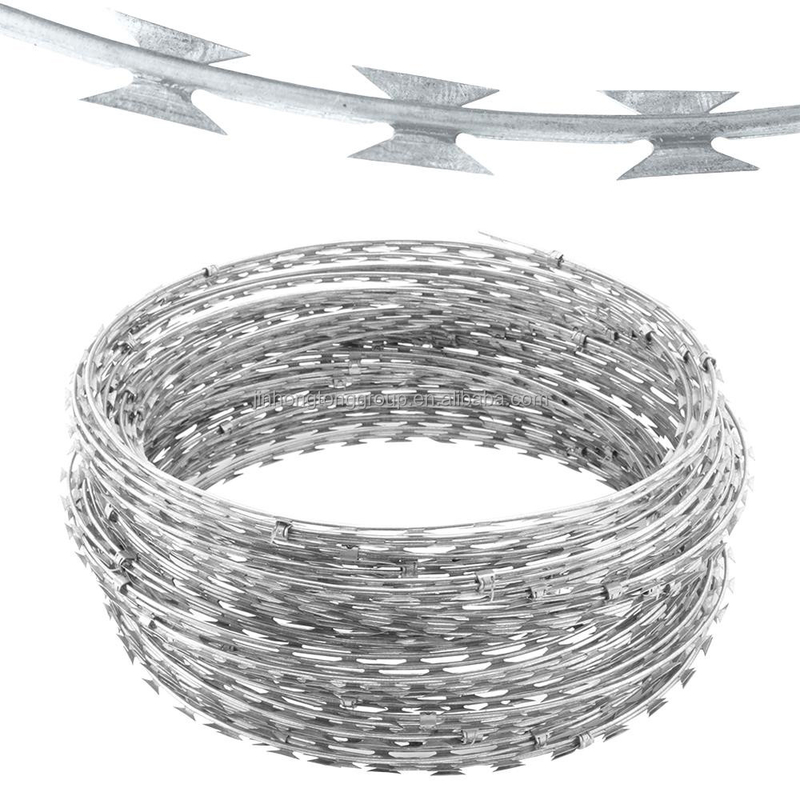 Prijzen Warm gedompeld gegalvaniseerd CBT65 BTO30 BTO22 Roll Concertina Double Strand Razor prikkeldraad voor gevangenis Mesh hek